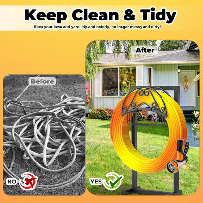 Garden Hose Holder for Outside, Metal Freestanding Hose Rack