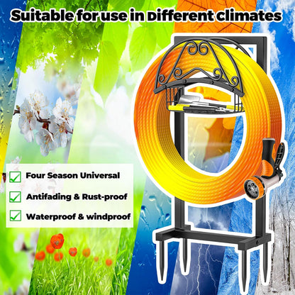 Garden Hose Holder for Outside, Metal Freestanding Hose Rack