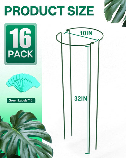16 Pack 16 In Plant Support Stakes, Peony Cages And Supports with 15 Lable