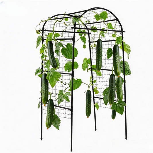 Garden Arch Trellis for Climbing Plants Outdoor, 6.73 ft x 2.62 ft x 2.95 ft Cucumber & Melon Trellis for Raised Beds, u-Shape Plant Support for Climbing Vegetables, Grapes & Roses, Black