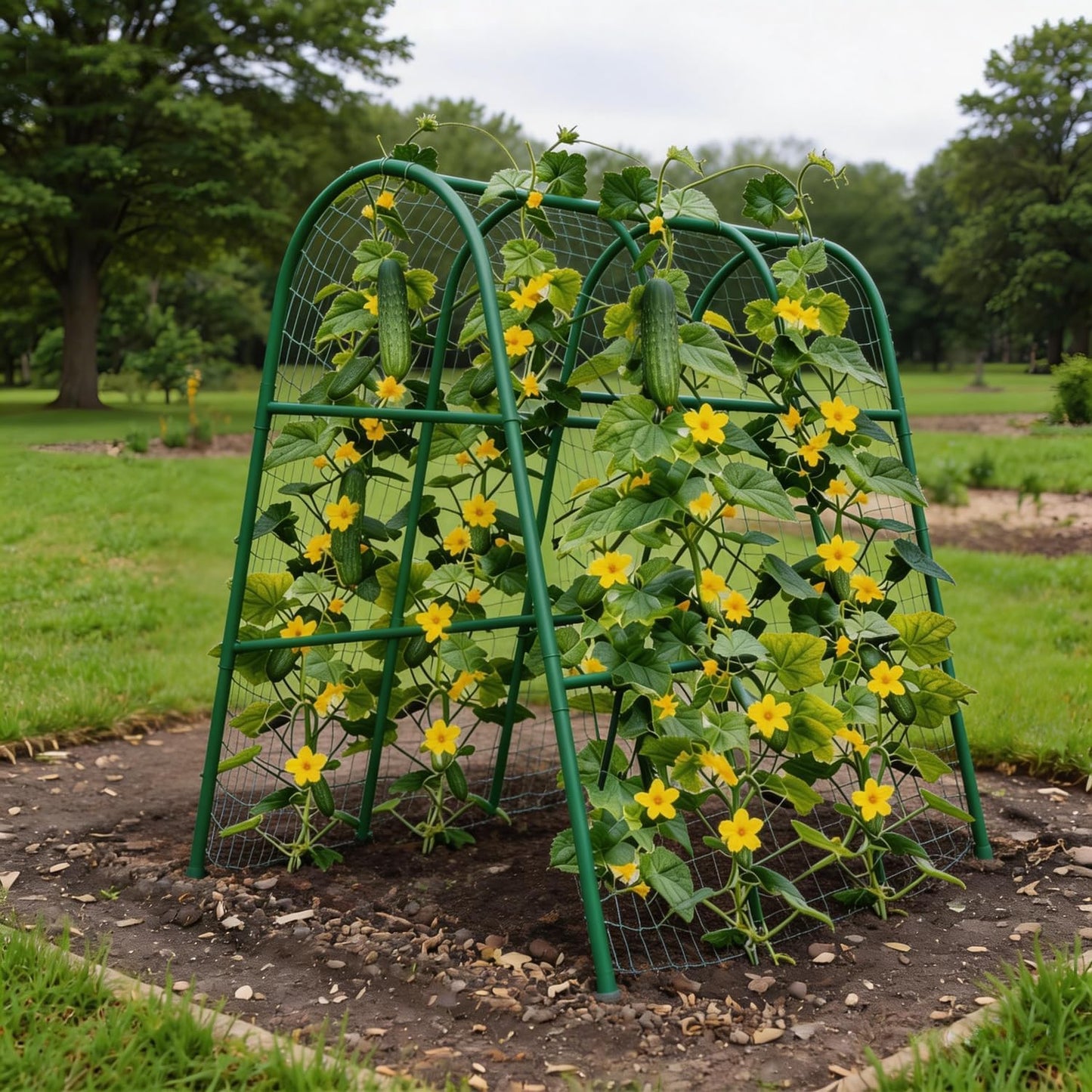 Garden Arch Trellis for Climbing Plants Outdoor, 6.73 ft x 2.62 ft x 2.95 ft Cucumber & Melon Trellis for Raised Beds, u-Shape Plant Support for Climbing Vegetables, Grapes & Roses, Black