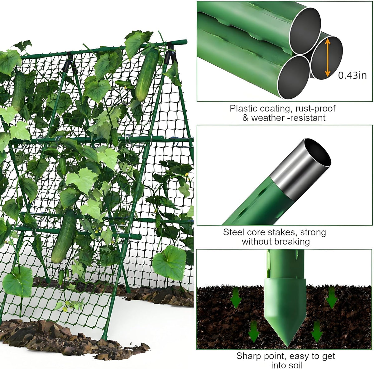 Garden Arch Trellis for Climbing Plants Outdoor, 6.73 ft x 2.62 ft x 2.95 ft Cucumber & Melon Trellis for Raised Beds, u-Shape Plant Support for Climbing Vegetables, Grapes & Roses, Black