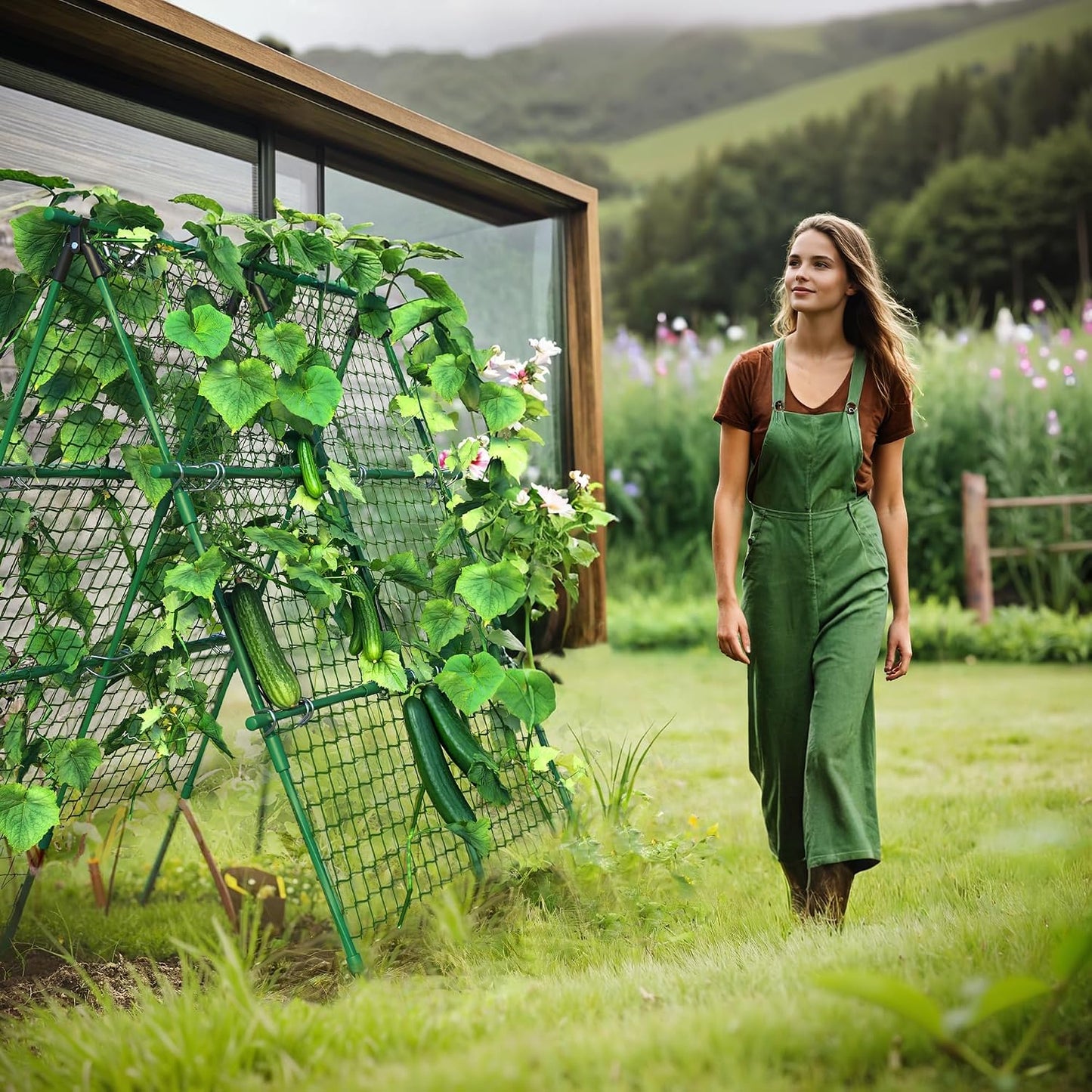 Garden Arch Trellis for Climbing Plants Outdoor, 6.73 ft x 2.62 ft x 2.95 ft Cucumber & Melon Trellis for Raised Beds, u-Shape Plant Support for Climbing Vegetables, Grapes & Roses, Black