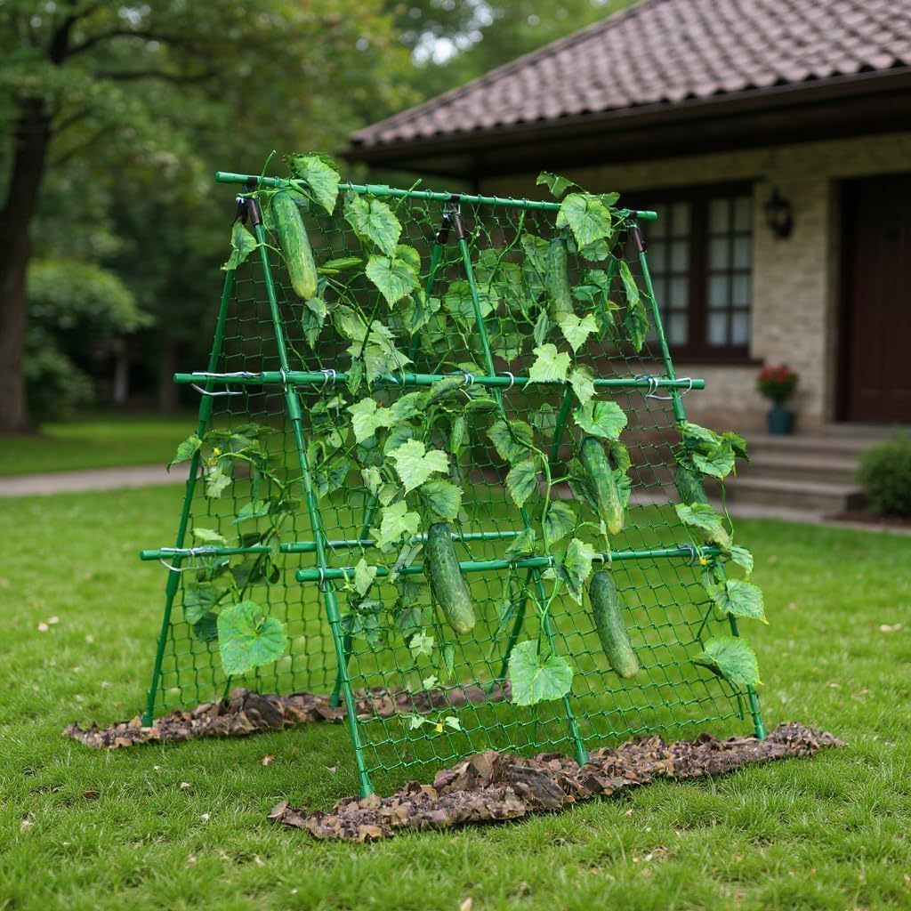 Garden Arch Trellis for Climbing Plants Outdoor, 6.73 ft x 2.62 ft x 2.95 ft Cucumber & Melon Trellis for Raised Beds, u-Shape Plant Support for Climbing Vegetables, Grapes & Roses, Black