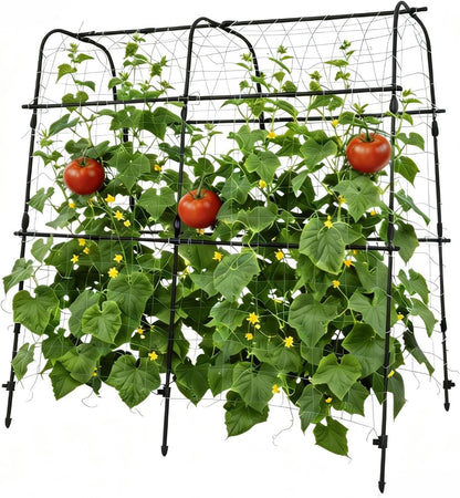 Garden Arch Trellis for Climbing Plants Outdoor, 6.73 ft x 2.62 ft x 2.95 ft Cucumber & Melon Trellis for Raised Beds, u-Shape Plant Support for Climbing Vegetables, Grapes & Roses, Black