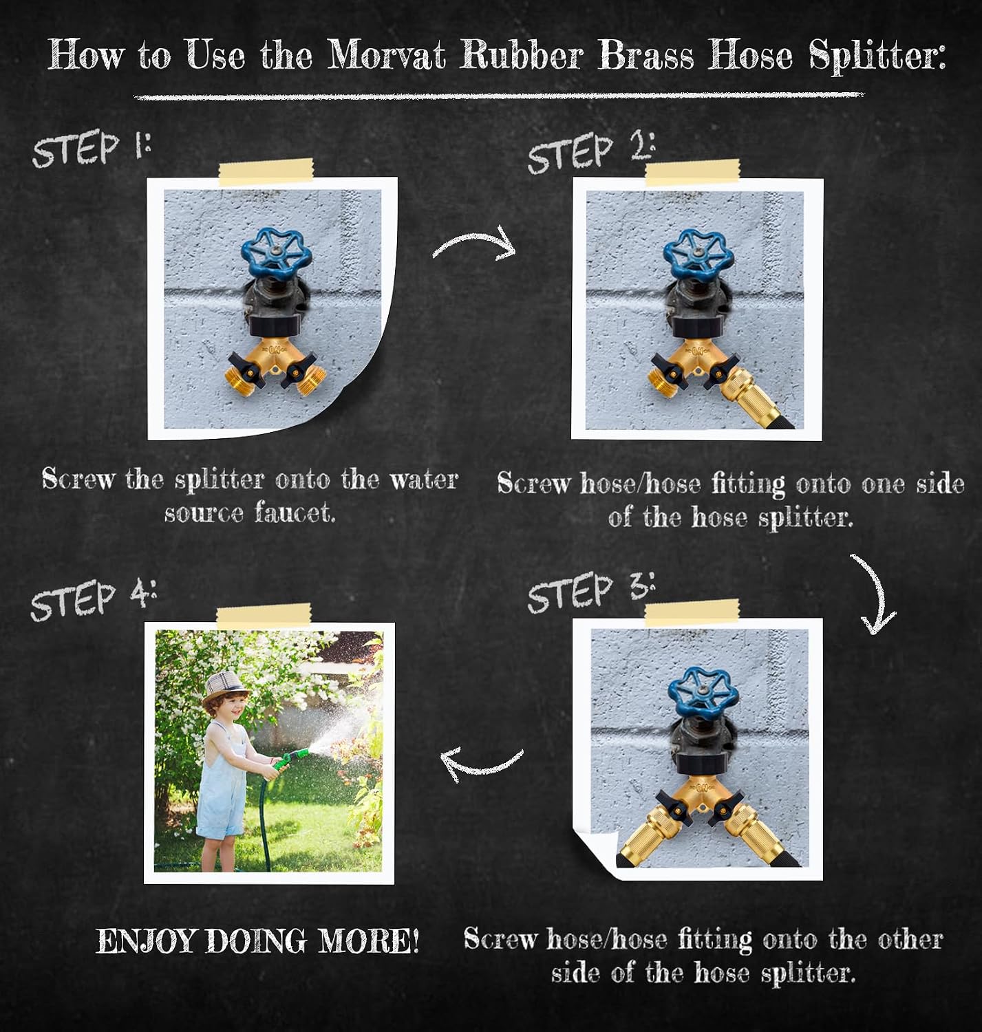 Garden Hose Splitter with Comfortable Rubber Grip Shut Off Valves, Heavy Duty Brass Connector, Water Tap, Y Splitter, 2 Valves, Outlet, Spigot, Includes Two Extra Washers & Roll of Teflon Tape