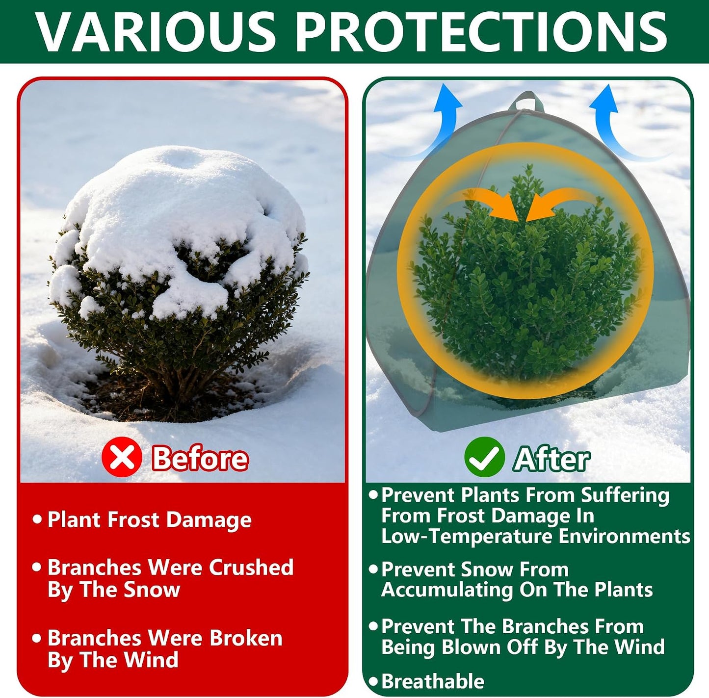 2 Pcs Pop Up Shrub Covers Frost Protection Tent, 22" x 22" x 22" Winter Plant Cover Freeze Protection, Warm Garden Plant Protector Tent for Protecting Outdoor Shrub Fruit Potted Plants from Snow & Ice