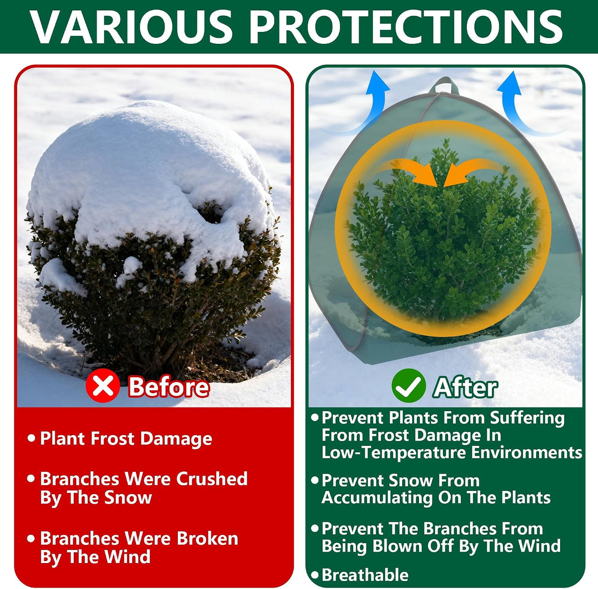 2 Pcs Pop Up Shrub Covers Frost Protection Tent, 22" x 22" x 22" Winter Plant Cover Freeze Protection, Warm Garden Plant Protector Tent for Protecting Outdoor Shrub Fruit Potted Plants from Snow & Ice
