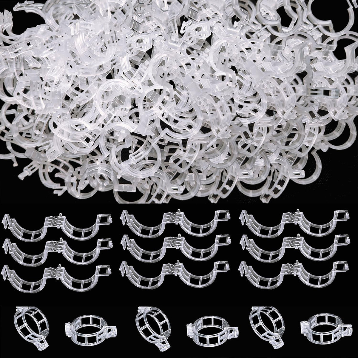 Plant Support Clips -100PK, White Tomato Clips for String Trellis, Grape Vine Clips for Garden Netting Climbing Plants, Secured Plastic Plant Clips