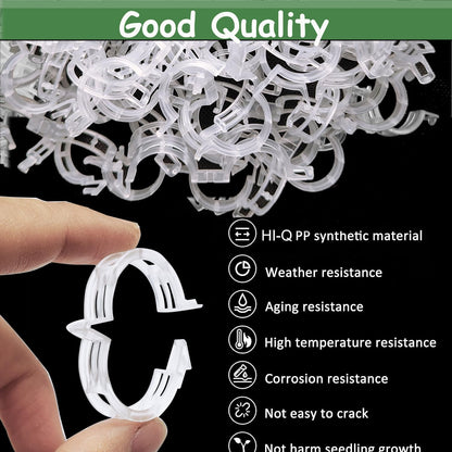 Plant Support Clips -100PK, White Tomato Clips for String Trellis, Grape Vine Clips for Garden Netting Climbing Plants, Secured Plastic Plant Clips
