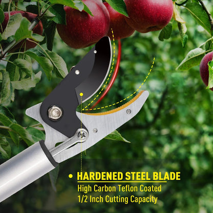 Cut and Hold Pruner Set, Lightweight 32-Inch Long Reach Pruner One-Handed Operation, Hold Long Reach Cut Rotating, 8.3" Hand Pruner for Branch Pruning, Fruit Picking, Prickly Plants & Roses