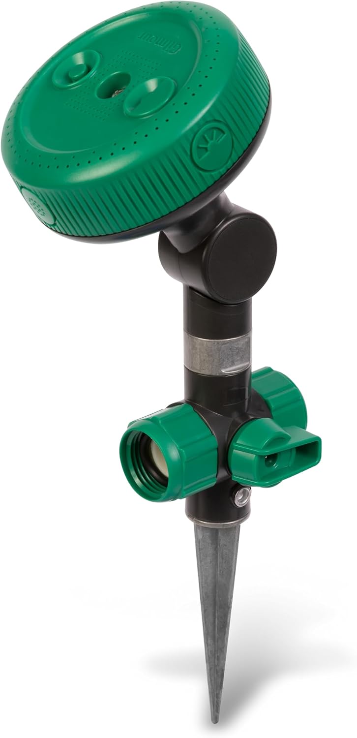 Adjustable Spot Sprinkler with Spike Base, Pivoting Multi Pattern Sprinkler Head for Targeted Coverage in Flower Beds and Vegetable Gardens
