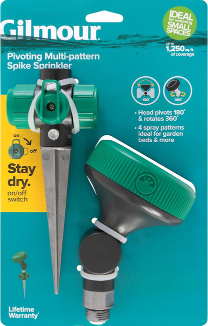 Adjustable Spot Sprinkler with Spike Base, Pivoting Multi Pattern Sprinkler Head for Targeted Coverage in Flower Beds and Vegetable Gardens