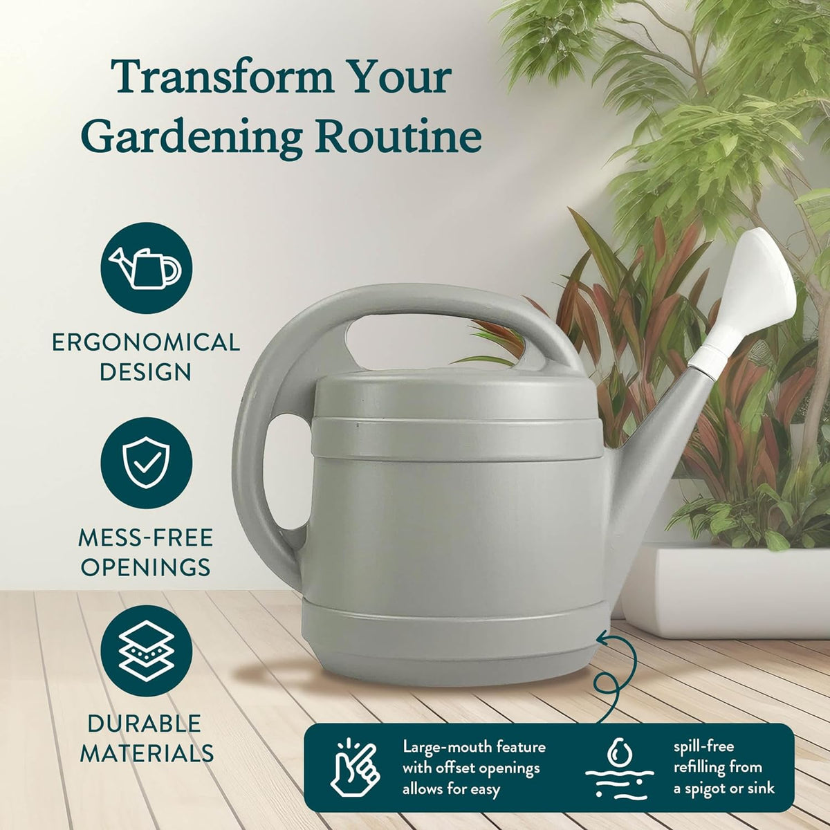 Standard Watering Can - Plant Watering Can - Small Plastic Garden Water Pot for Indoor Outdoor Plants Flowers , 2 Gallon, Green