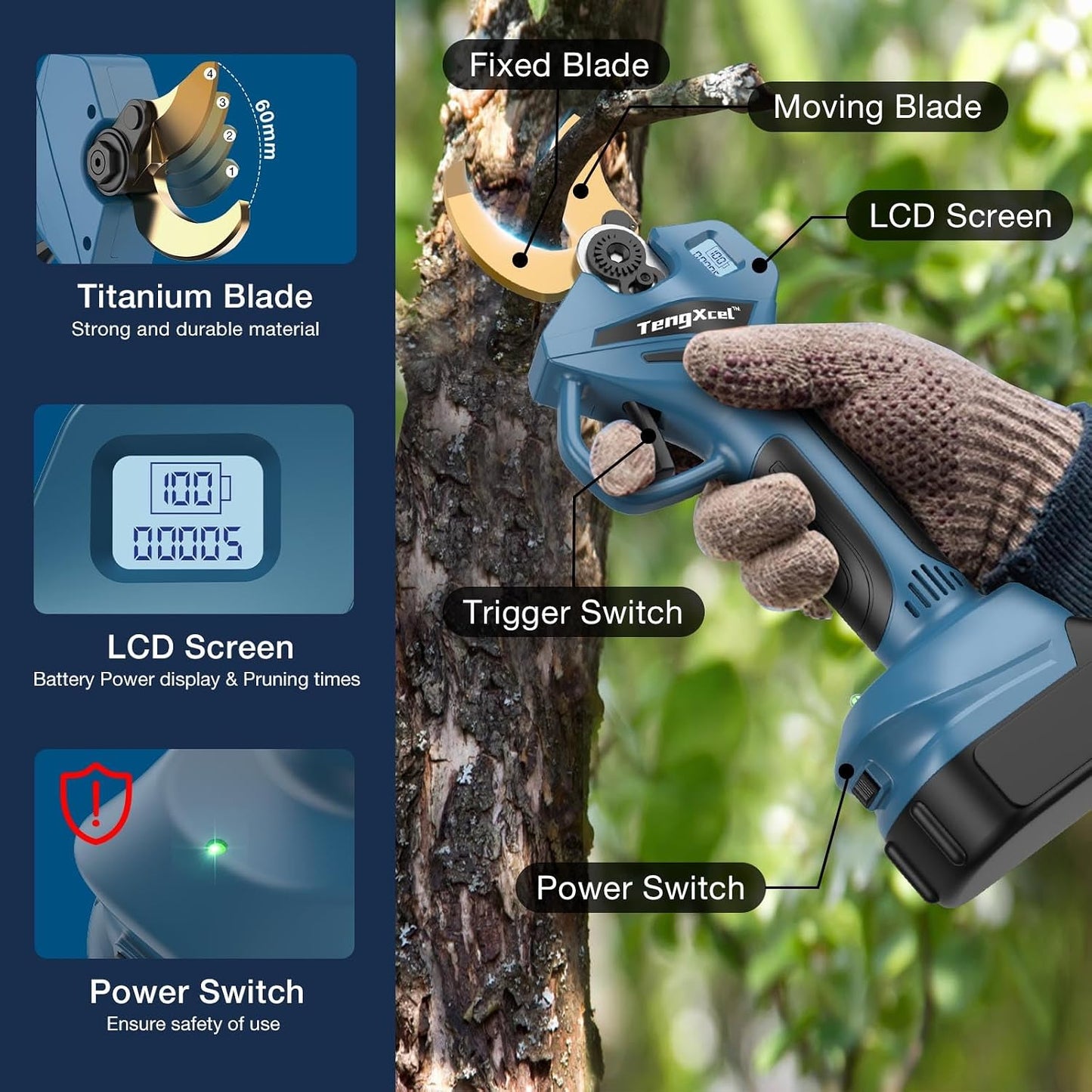 Electric Pruning Shears Compatible with Makita 18V Battery 2.4" Cutting Dia