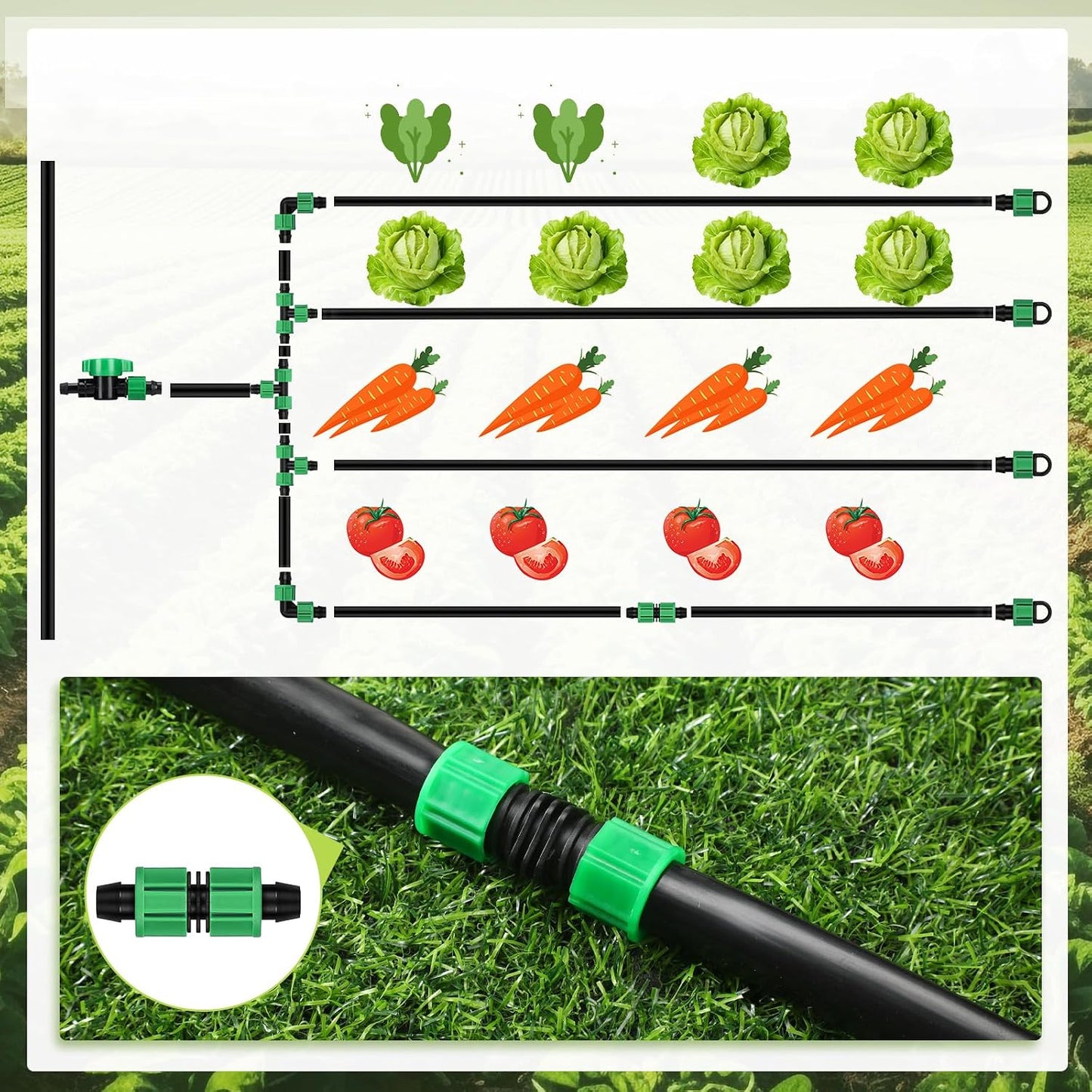 250 ft 5/8 Inch Drip Tape Irrigation Kit Drip Tape 8 Mil 8" Spacing Hose Garden Watering Tubing System Automatic Irrigation Equipment for Plant, Landscape, Yard, Lawn and Farm