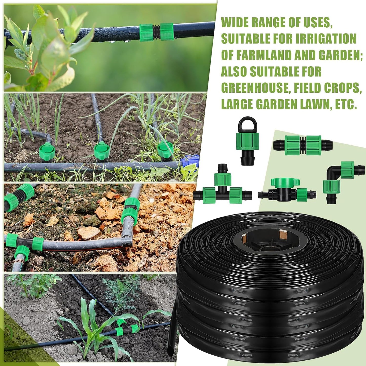 250 ft 5/8 Inch Drip Tape Irrigation Kit Drip Tape 8 Mil 8" Spacing Hose Garden Watering Tubing System Automatic Irrigation Equipment for Plant, Landscape, Yard, Lawn and Farm
