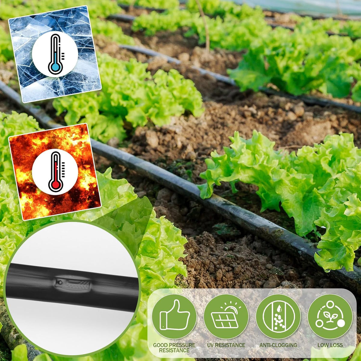 250 ft 5/8 Inch Drip Tape Irrigation Kit Drip Tape 8 Mil 8" Spacing Hose Garden Watering Tubing System Automatic Irrigation Equipment for Plant, Landscape, Yard, Lawn and Farm