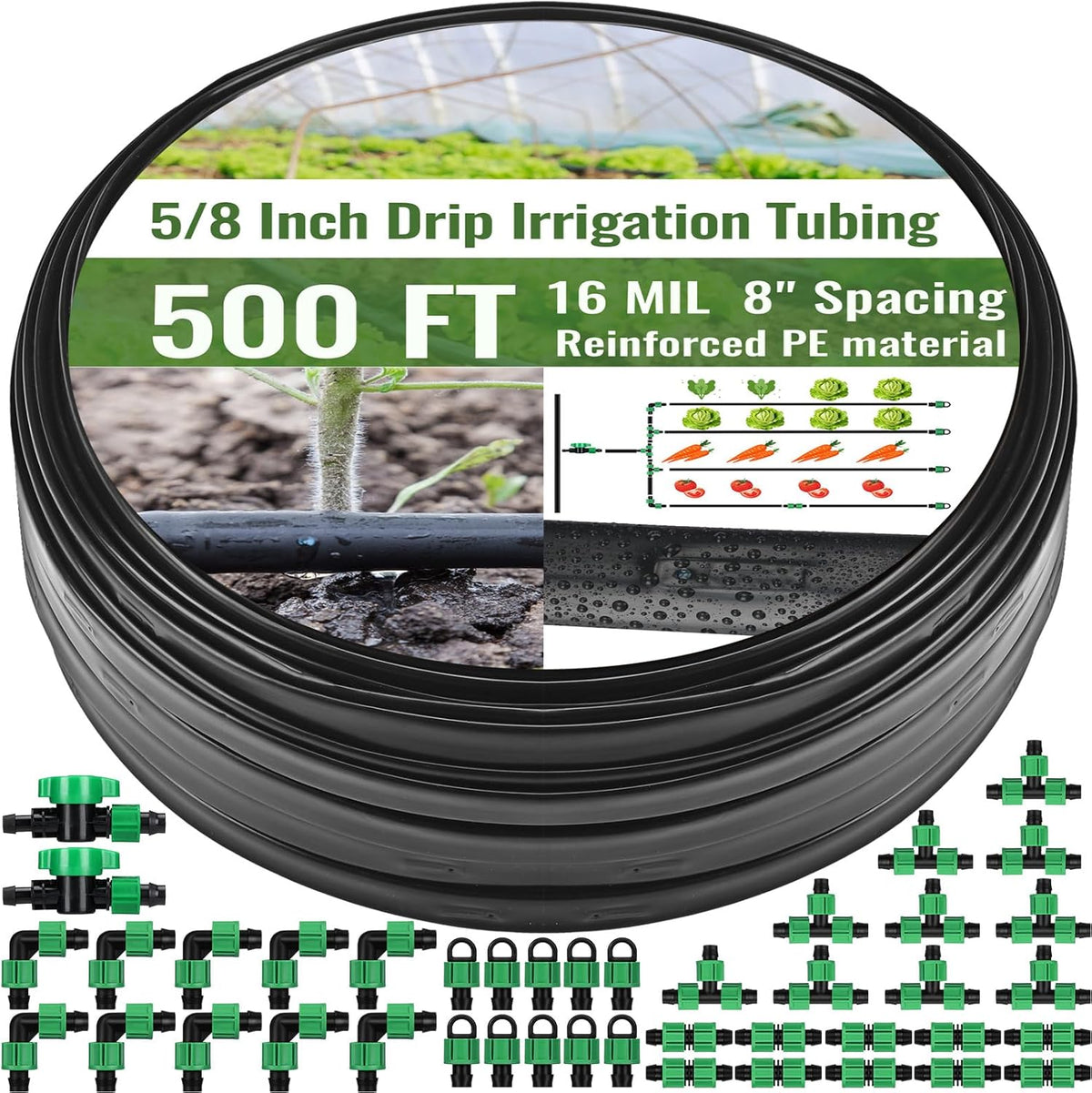 250 ft 5/8 Inch Drip Tape Irrigation Kit Drip Tape 8 Mil 8" Spacing Hose Garden Watering Tubing System Automatic Irrigation Equipment for Plant, Landscape, Yard, Lawn and Farm