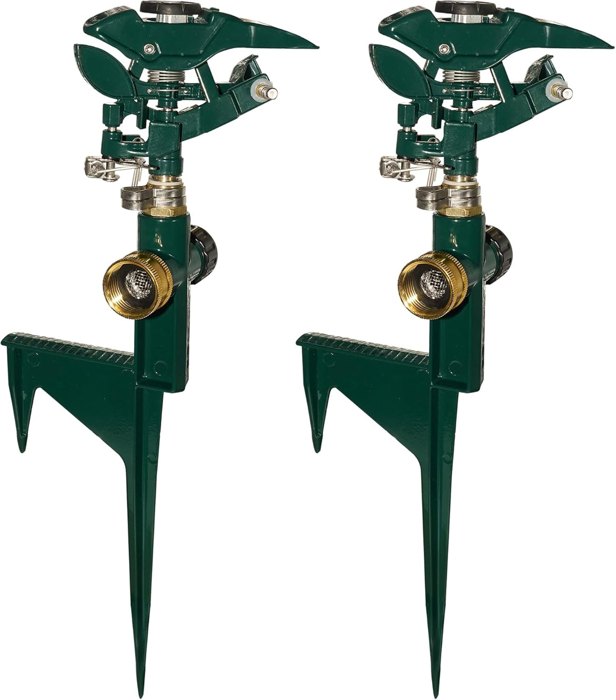 2 Pack Impact Sprinkler for Yard, Adjustable 360 Degree Zinc Alloy Sprinkler Head on Metal Step Spike, Heavy Duty Pulsating Water Sprinklers for Large Area Lawn Garden Irrigation