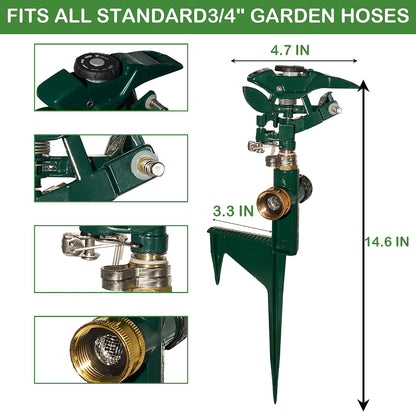 2 Pack Impact Sprinkler for Yard, Adjustable 360 Degree Zinc Alloy Sprinkler Head on Metal Step Spike, Heavy Duty Pulsating Water Sprinklers for Large Area Lawn Garden Irrigation