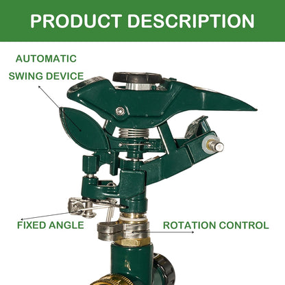 2 Pack Impact Sprinkler for Yard, Adjustable 360 Degree Zinc Alloy Sprinkler Head on Metal Step Spike, Heavy Duty Pulsating Water Sprinklers for Large Area Lawn Garden Irrigation