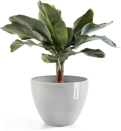 Antwerp Round Tapered Flower Planter, White Grey, 16"