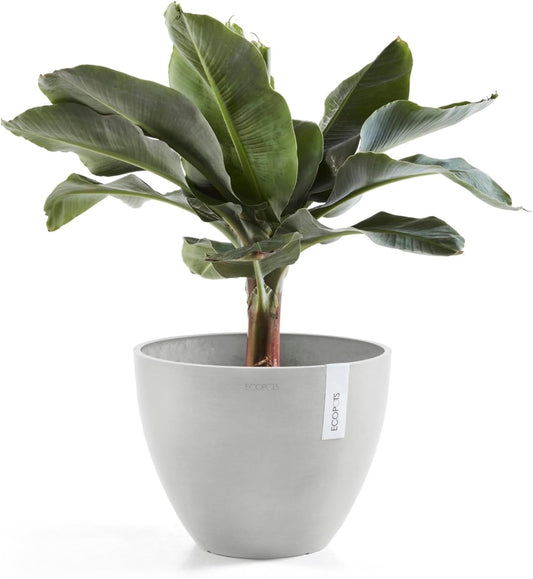 Antwerp Round Tapered Flower Planter, White Grey, 16"