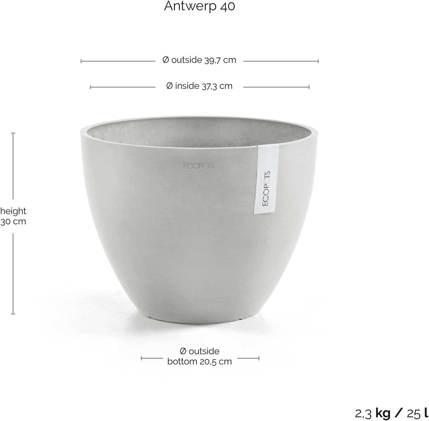 Antwerp Round Tapered Flower Planter, White Grey, 16"