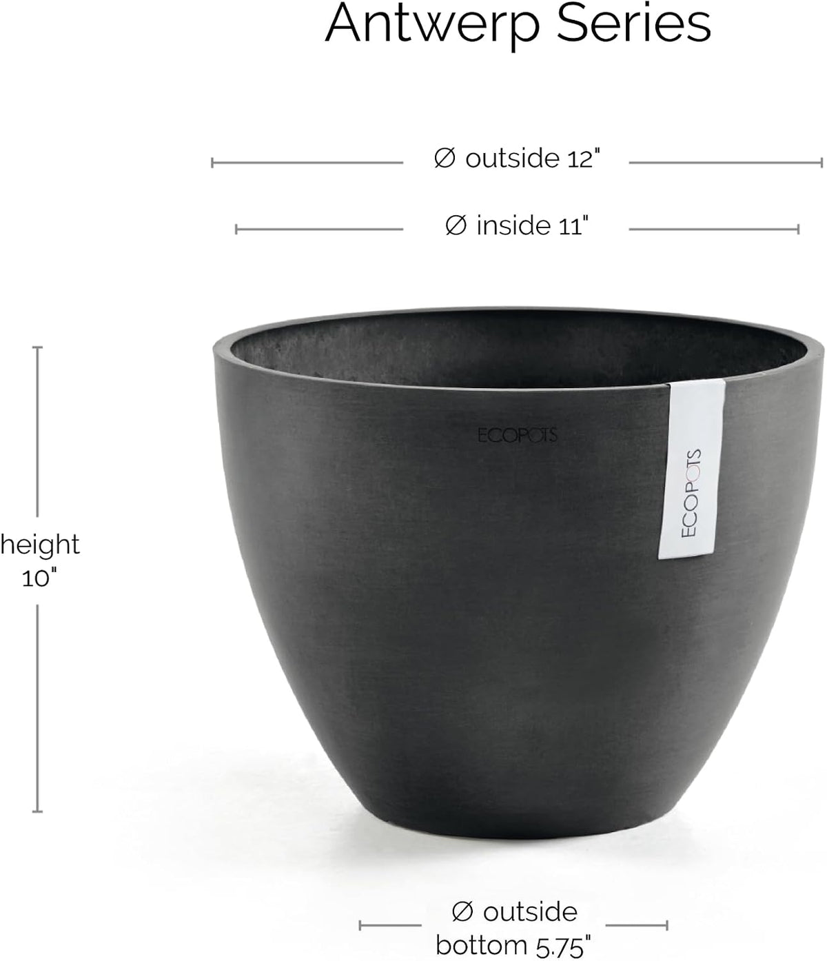 Antwerp Round Tapered Flower Planter, White Grey, 16"