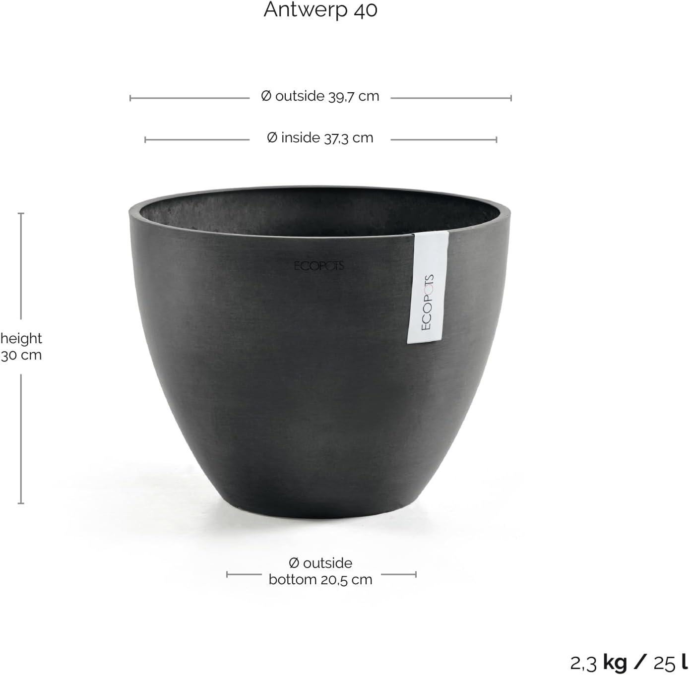 Antwerp Round Tapered Flower Planter, White Grey, 16"