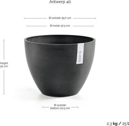 Antwerp Round Tapered Flower Planter, White Grey, 16"