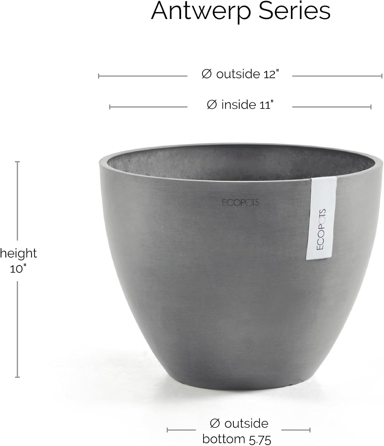 Antwerp Round Tapered Flower Planter, White Grey, 16"