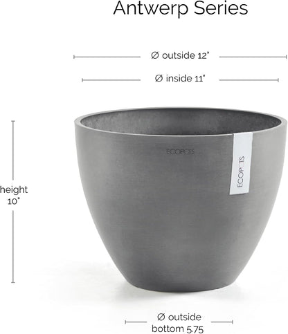 Antwerp Round Tapered Flower Planter, White Grey, 16"