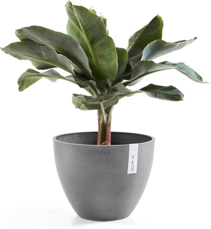 Antwerp Round Tapered Flower Planter, White Grey, 16"