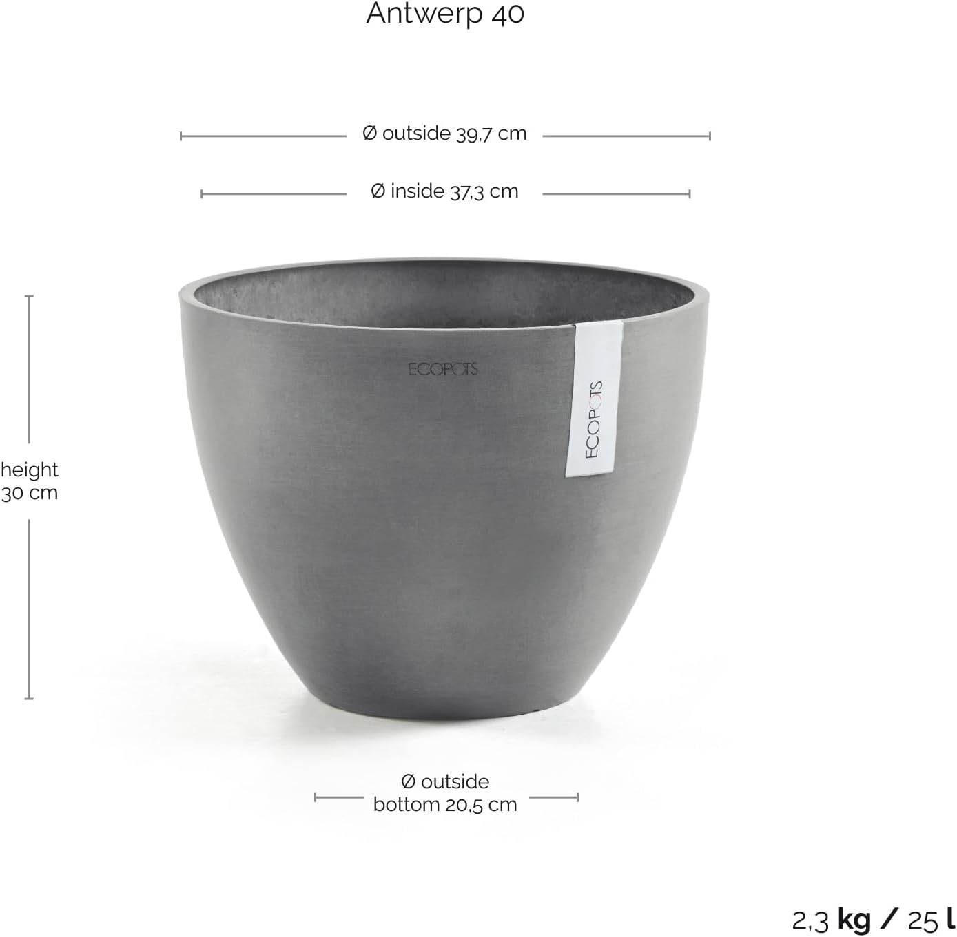 Antwerp Round Tapered Flower Planter, White Grey, 16"
