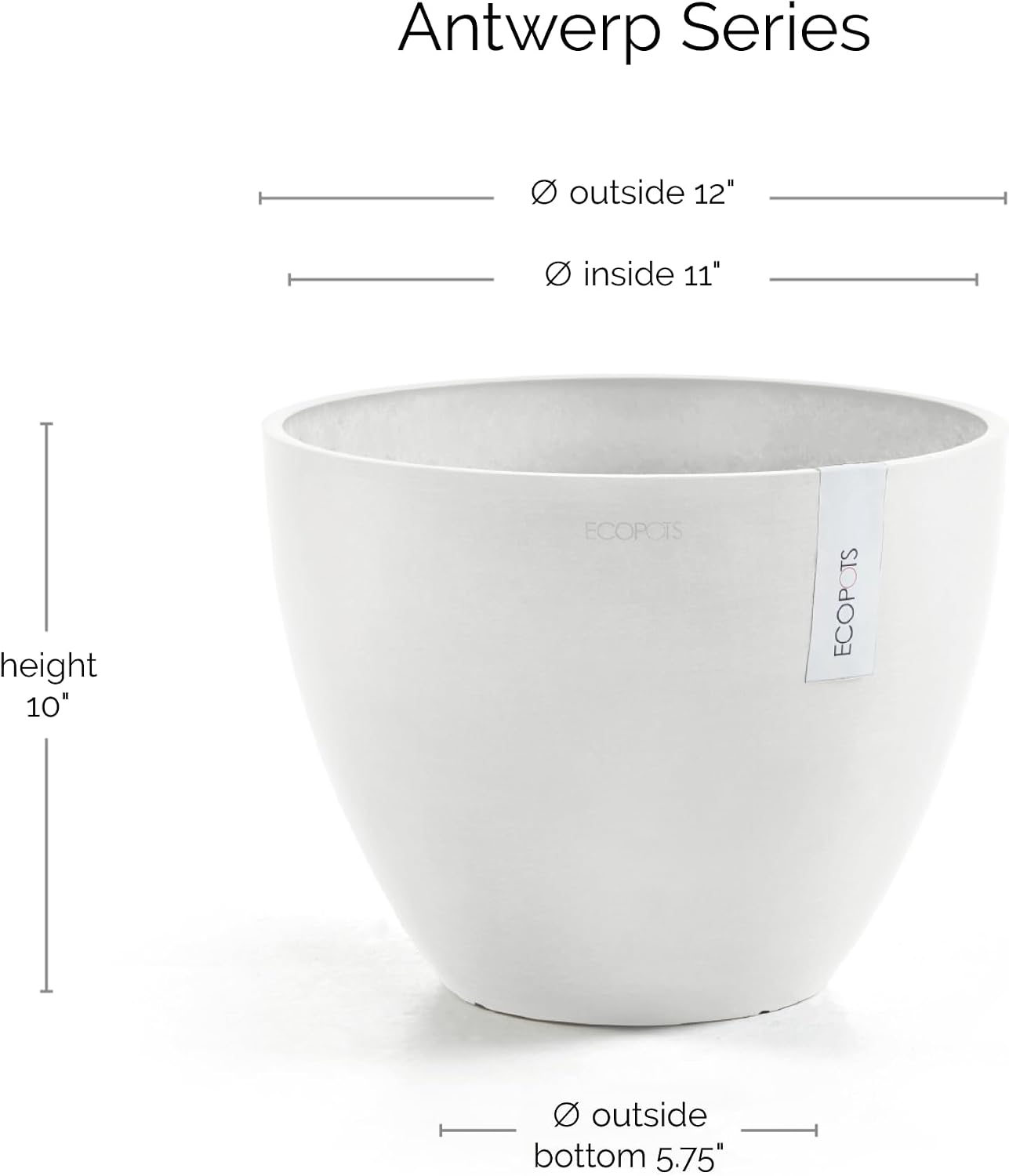 Antwerp Round Tapered Flower Planter, White Grey, 16"