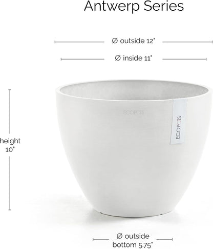 Antwerp Round Tapered Flower Planter, White Grey, 16"