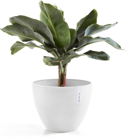 Antwerp Round Tapered Flower Planter, White Grey, 16"