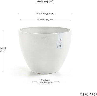 Antwerp Round Tapered Flower Planter, White Grey, 16"