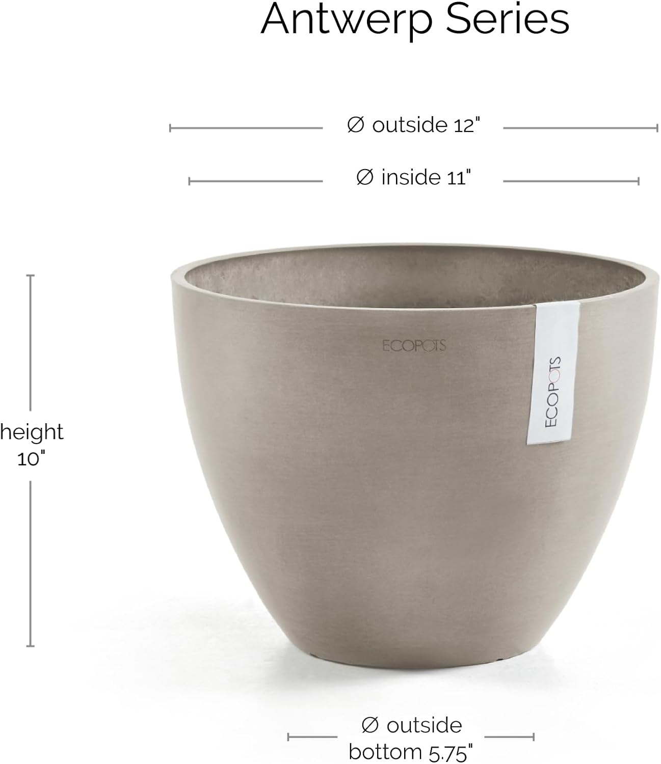 Antwerp Round Tapered Flower Planter, White Grey, 16"