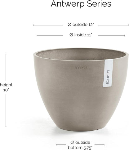 Antwerp Round Tapered Flower Planter, White Grey, 16"