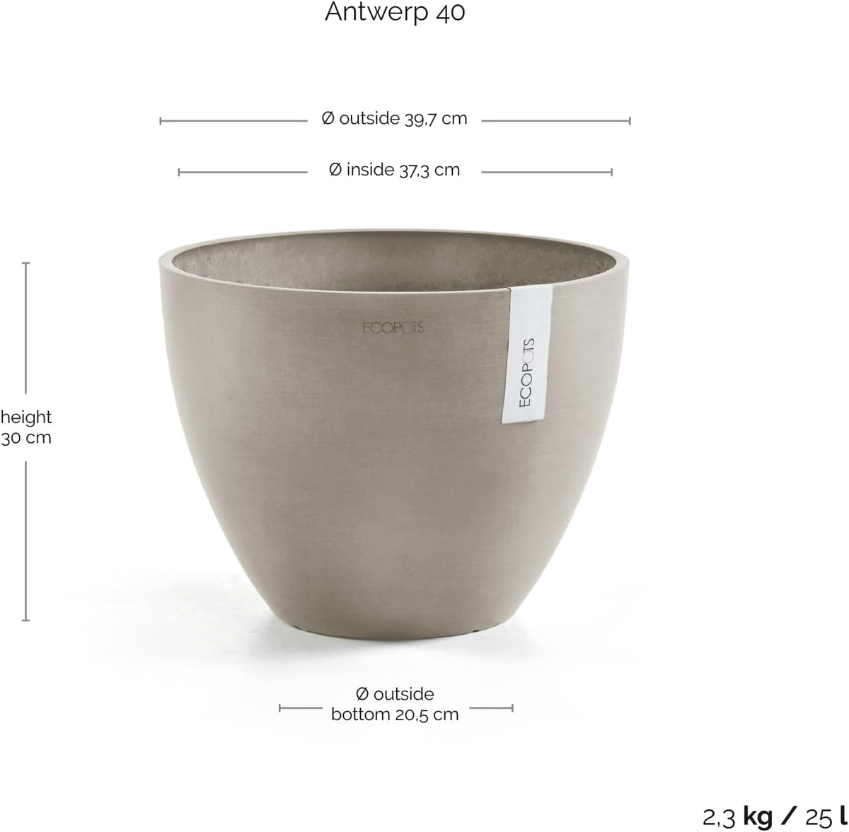 Antwerp Round Tapered Flower Planter, White Grey, 16"