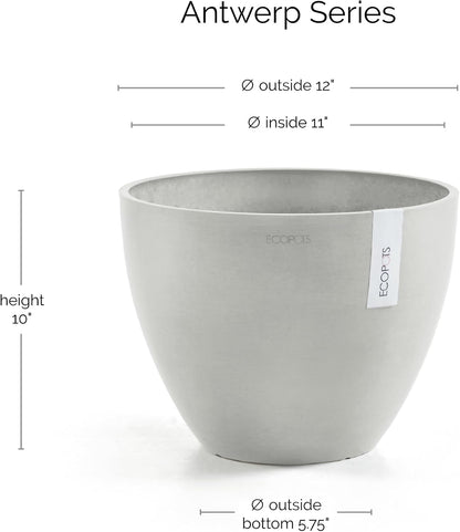 Antwerp Round Tapered Flower Planter, White Grey, 16"