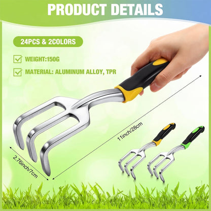 24 Pcs Hand Rake Garden Tool Mini Heavy Duty Garden Cultivator 11 Inch Small Rakes Gardening Aluminum Alloy Hand Tiller with Handle for Digging Weeding Loose Soil