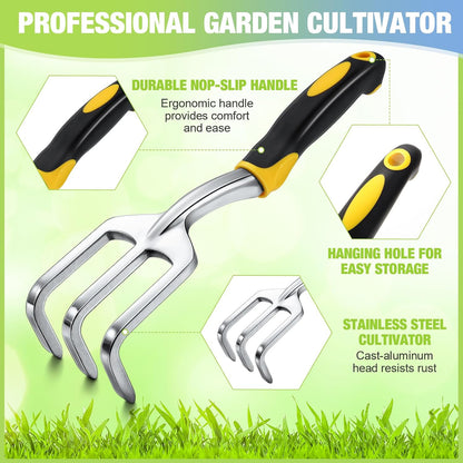24 Pcs Hand Rake Garden Tool Mini Heavy Duty Garden Cultivator 11 Inch Small Rakes Gardening Aluminum Alloy Hand Tiller with Handle for Digging Weeding Loose Soil