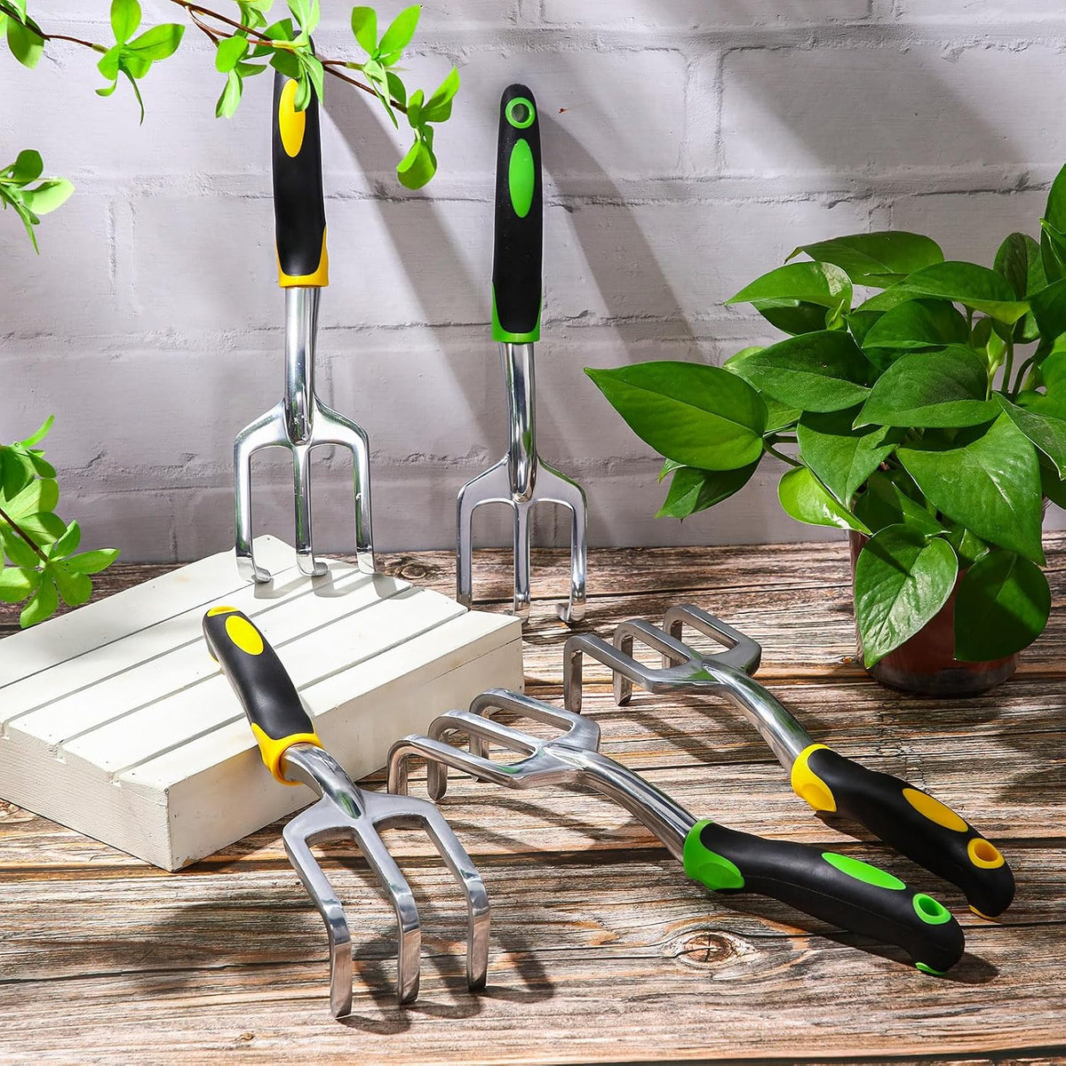 24 Pcs Hand Rake Garden Tool Mini Heavy Duty Garden Cultivator 11 Inch Small Rakes Gardening Aluminum Alloy Hand Tiller with Handle for Digging Weeding Loose Soil