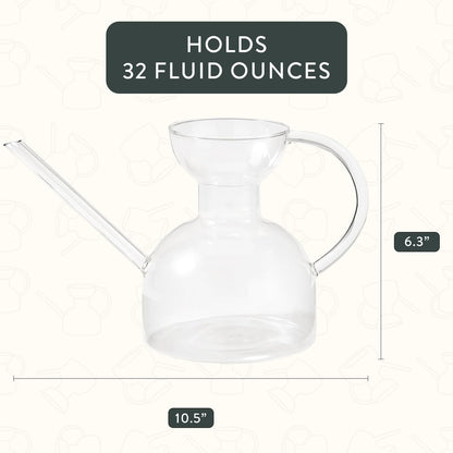 Glass Watering Can - 32 oz - Long Spout Modern Decor (Clear)