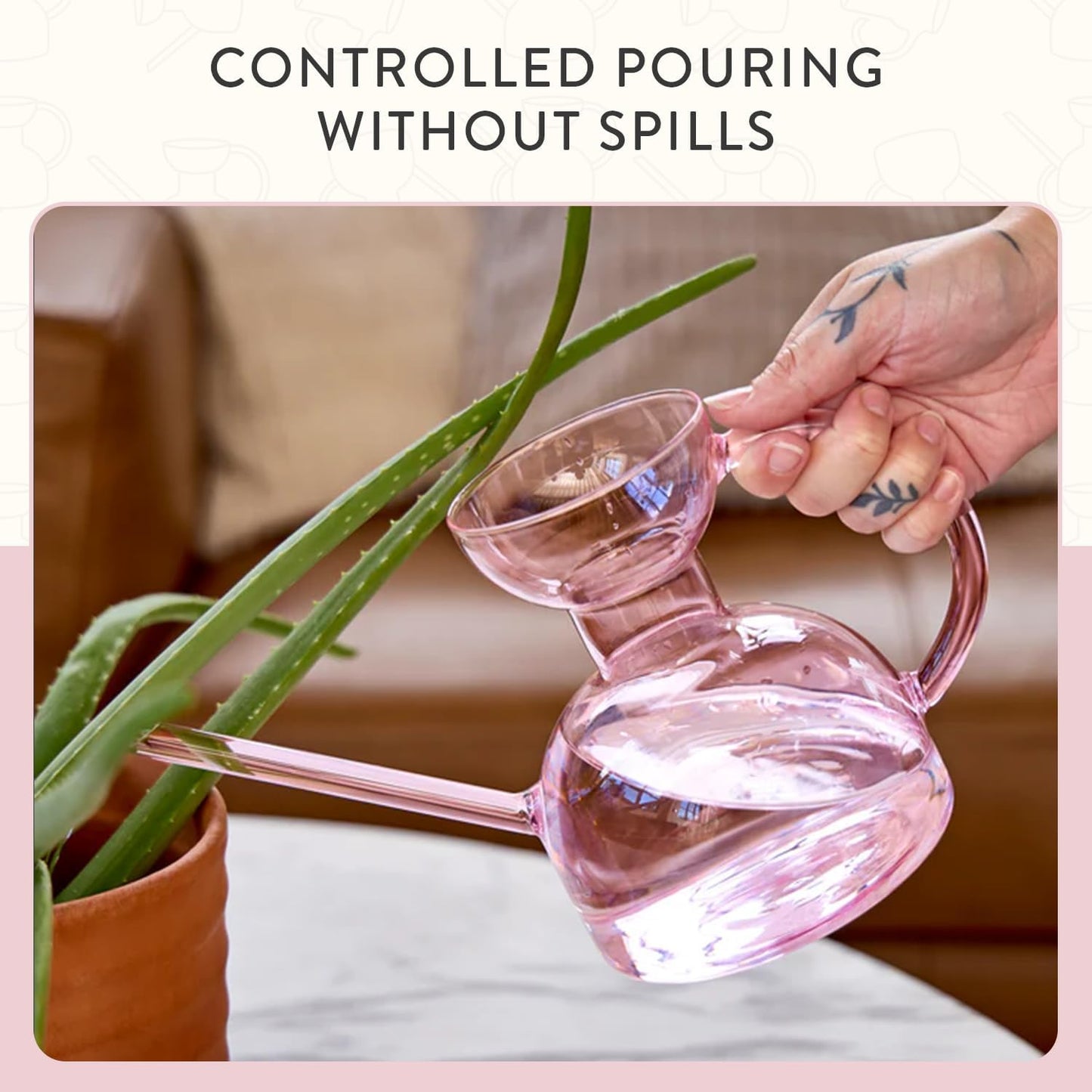 Glass Watering Can - 32 oz - Long Spout Modern Decor (Clear)