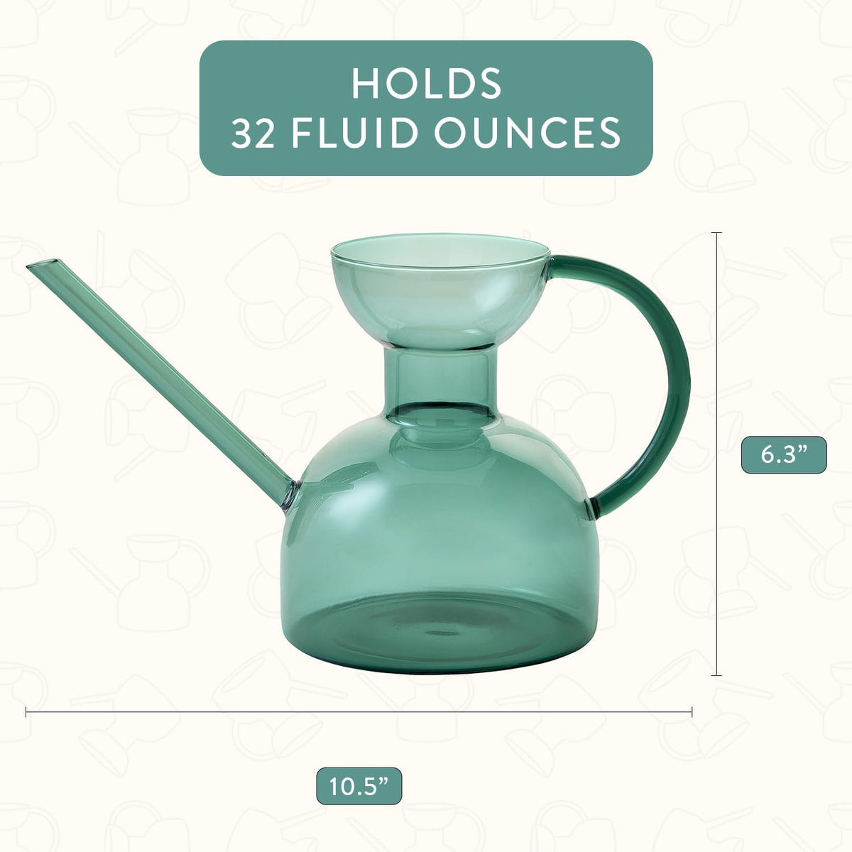 Glass Watering Can - 32 oz - Long Spout Modern Decor (Clear)